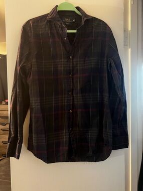 Polo by Ralph Lauren Navy and Burgundy Plaid Button-Down Shirt